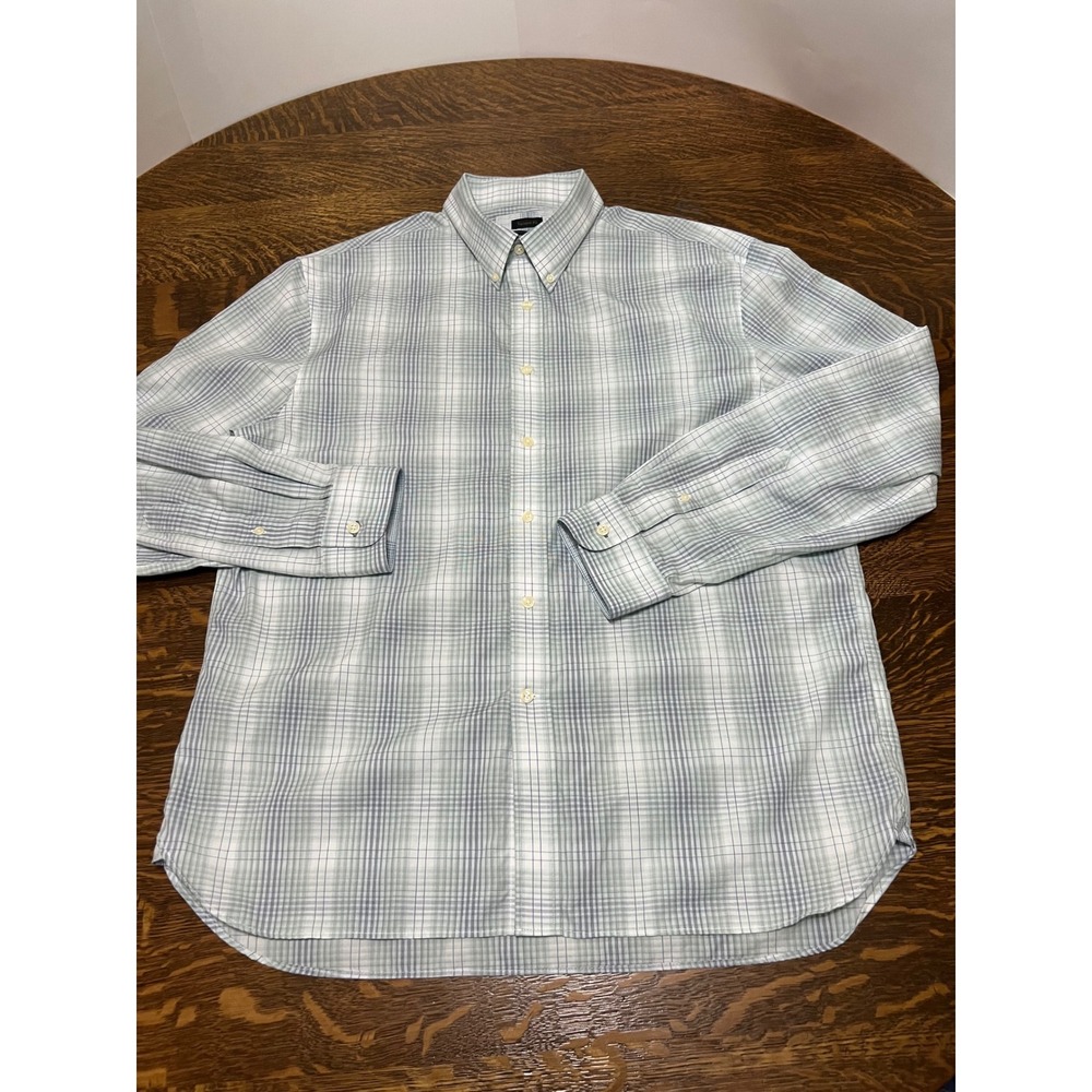 Jos. A. Bank Reserve Button Down Shirt Mens XL Blue Green Plaid Tailored Fit